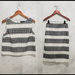 Banana Republic skirt top e piece set black & white lace eyelet size SP
